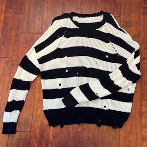 Nordstrom brand BP crew neck distressed black white striped sweater